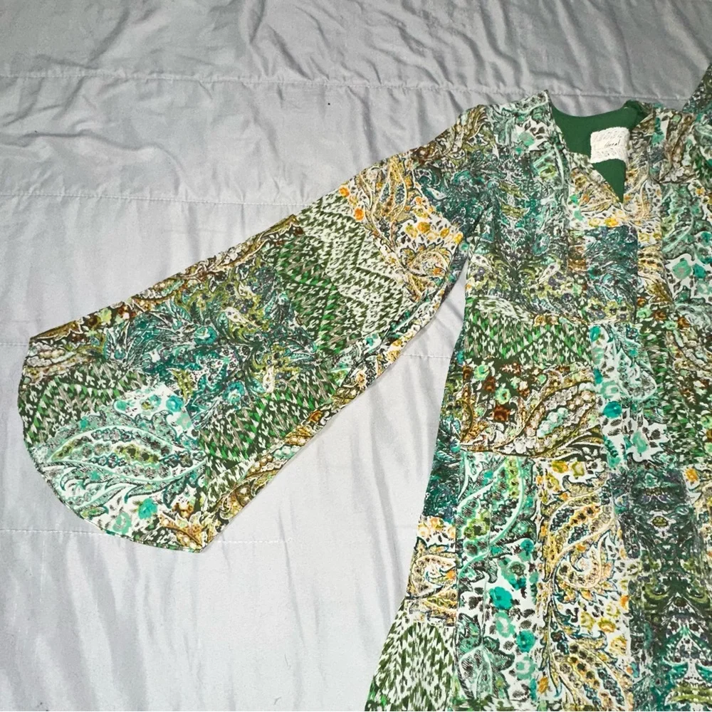 Anthropologie Floreat Amelie Paisley 100% Silk Bell Sleeve Swing Dress Sz 2 BOHO - Picture 12 of 15